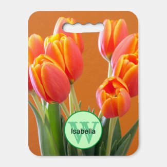 Custom Monogram Orange Yellow Tip Tulip Flowers