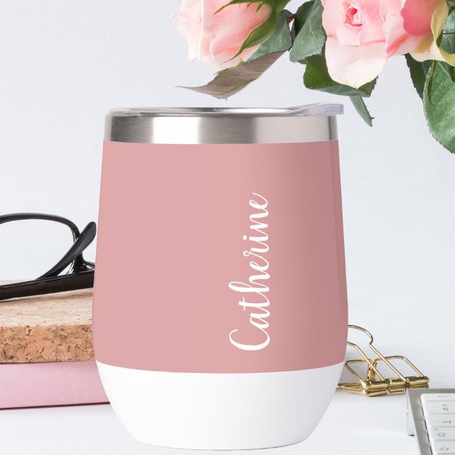 Custom monogram Orchid Pink script typography  Thermal Wine Tumbler (Creator Uploaded)