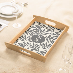 Custom Monogram Oriental Black Leaves Serving Tray