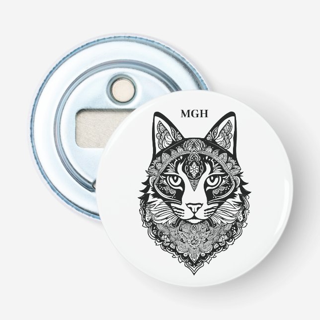 Custom Monogram Ornamental Cat Bottle Opener (Front)