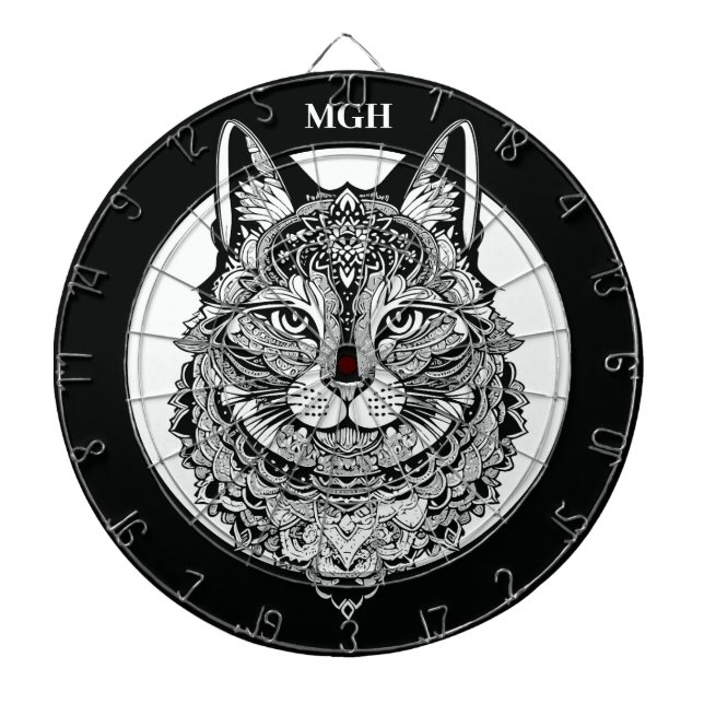 Custom Monogram Ornamental Cat Dart Board (Front)