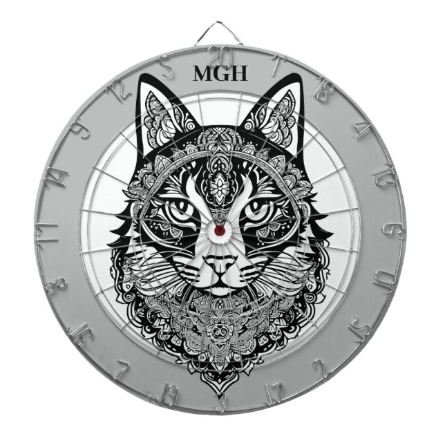 Custom Monogram Ornamental Cat Dart Board (Front)
