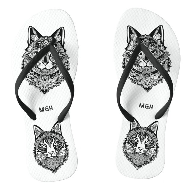 Custom Monogram Ornamental Cat Flip Flops (Footbed)
