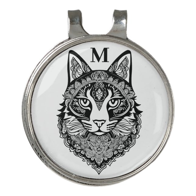 Custom Monogram Ornamental Cat Golf Hat Clip (Front)