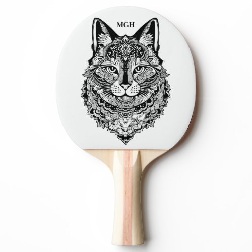 Custom Monogram Ornamental Cat Ping Pong Paddle