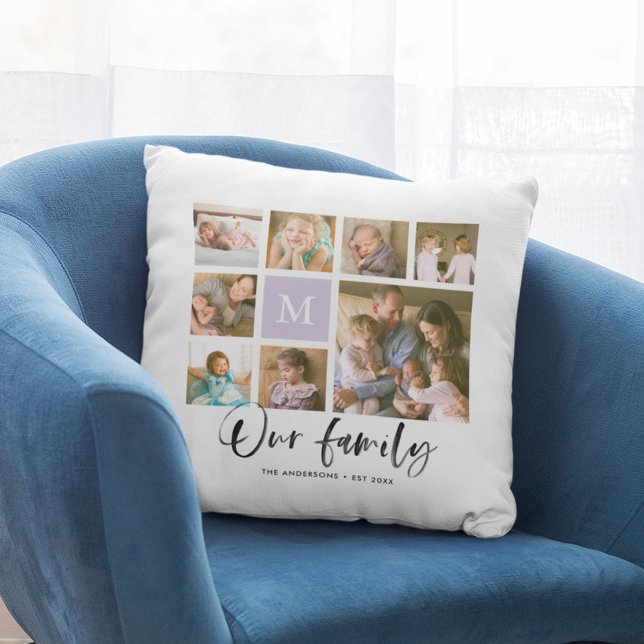 Custom Monogram Our Family Photo Collage Throw Pillow (Creator Uploaded)