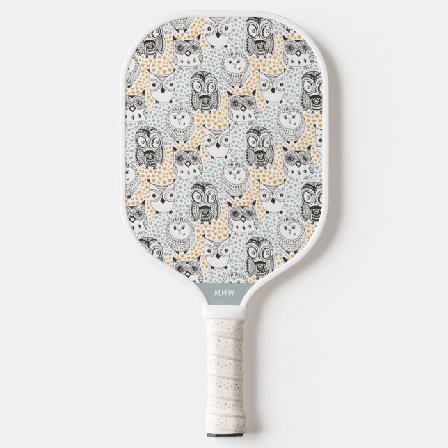 Custom Monogram Owl Pattern Pickleball Paddle (Front)