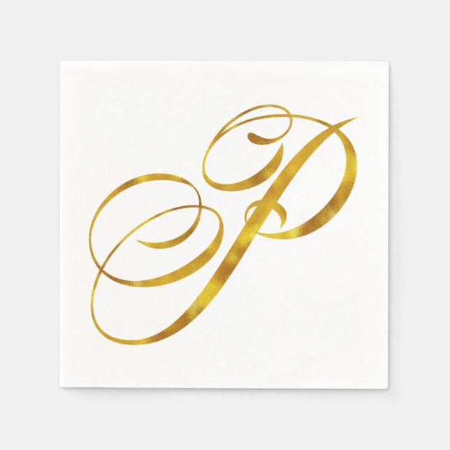 Custom Monogram P Faux Gold Foil Monograms Initial Paper Napkins (Front)
