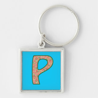 Custom Monogram P Keychain, Ditsy Floral Pattern Keychain