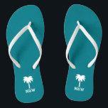 Custom monogram palm beach wedding flip flops<br><div class="desc">Personalized palm beach wedding flip flops for bride and groom or guests. Elegant party favor set with custom last name or monogram and sailing ship / boat anchor icon. Custom background and strap color for him and her / men and women. Romantic turquoise blue and white his and hers wedge...</div>