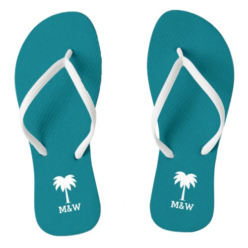 Custom monogram palm beach wedding flip flops