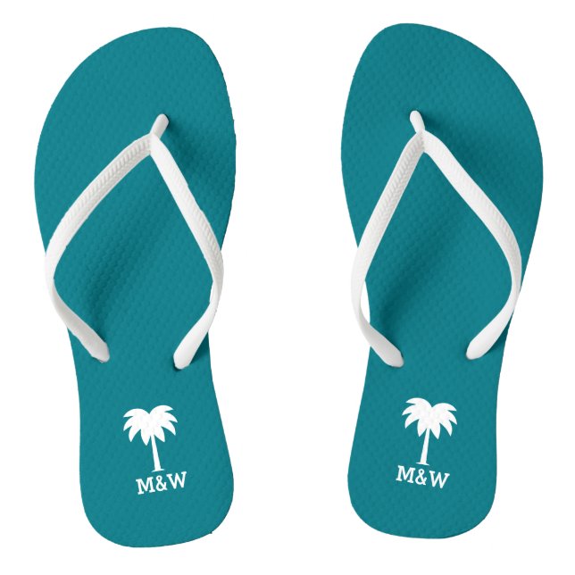 Custom monogram palm beach wedding flip flops (Footbed)