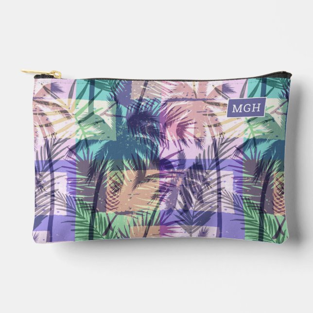 Custom Monogram Palm Trees Pattern Accessory Pouch (Front)