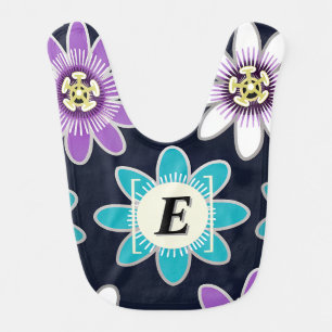 Custom Monogram Passion Flower Floral Pattern Baby Bib