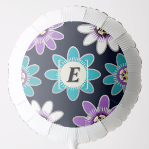 Custom Monogram Passion Flower Floral Pattern Balloon