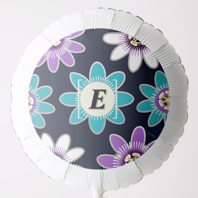 Custom Monogram Passion Flower Floral Pattern  Balloon (Front)