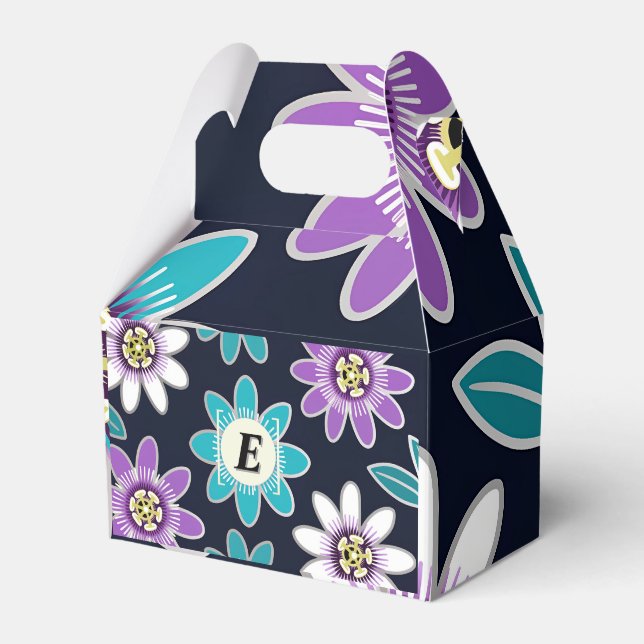 Custom Monogram Passion Flower Floral Pattern  Favor Boxes (Front Side)
