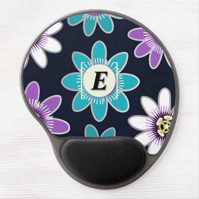 Custom Monogram Passion Flower Floral Pattern   Gel Mouse Pad (Front)