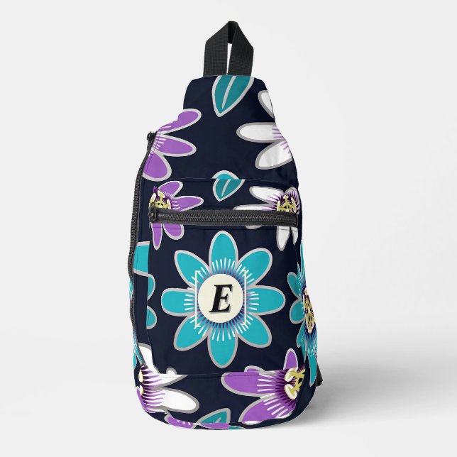 Custom Monogram Passion Flower Floral Sling Bag (Front)