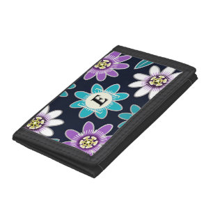 Custom Monogram Passion Flower Floral Tri-fold Wallet