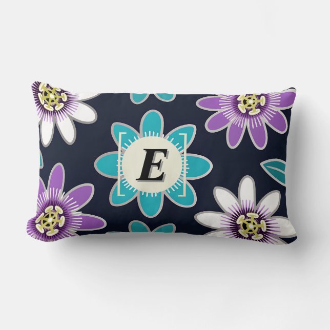 Custom Monogram Passion Flower Pattern  Lumbar Pillow (Front)