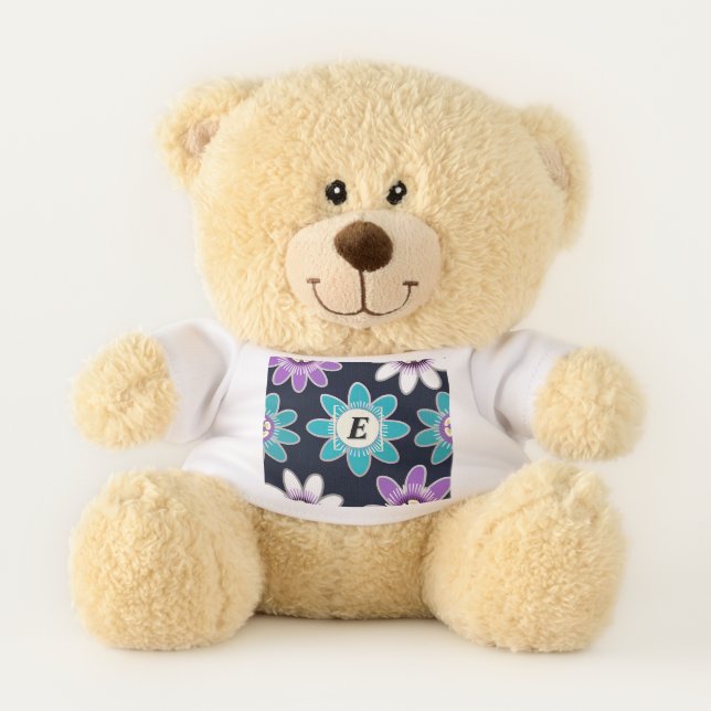 Custom Monogram Passion Flower Pattern Small Teddy Bear (Front)