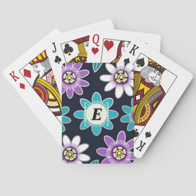 Custom Monogram Passion Flower Poker Cards (Back)
