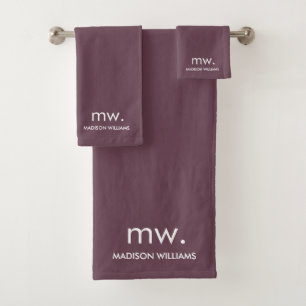 Custom Monogram Pastel Elegant Stylish Modern Bath Towel Set