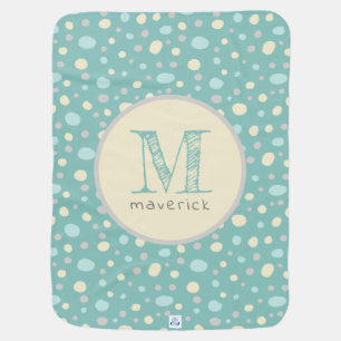 Custom Monogram Pastel Mint Yellow Cute Spots Baby Blanket