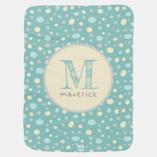 Custom Monogram Pastel Mint Yellow Cute Spots Baby Blanket