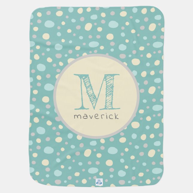 Custom Monogram Pastel Mint Yellow Cute Spots Baby Blanket (Back)
