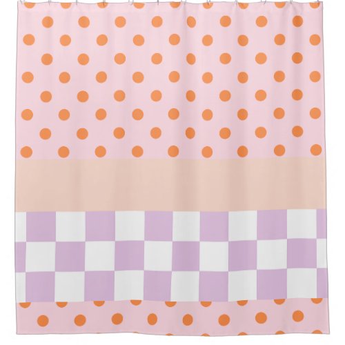 Custom Monogram Pastel Polka Dot Lilac Check Gifts Shower Curtain