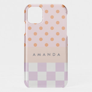 Custom Monogram Pastel Polka Dot Lilac Check Gifts iPhone 11 Case