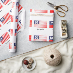 Custom monogram patriotic American US flag Holiday Wrapping Paper