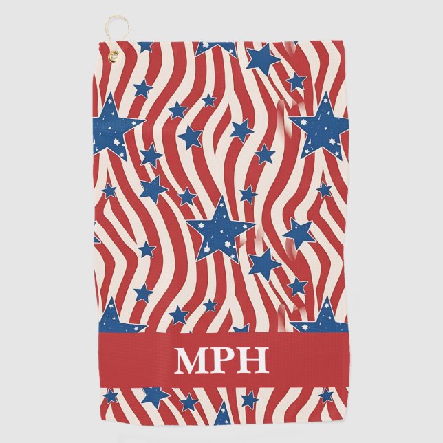 Custom Monogram Patriotic Red White & Blue Towel (Front)