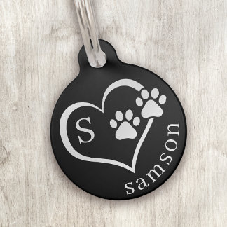 Custom Monogram Paw Print Dog Pet ID Tag