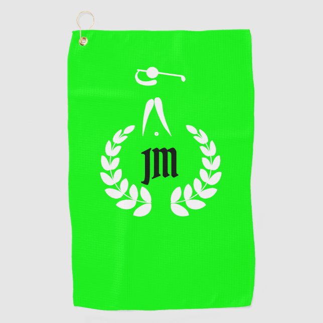 Custom Monogram Personalised Lime Green Golf Towel (Front)