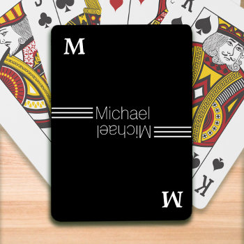 Custom Monogram - Personalized Black Playing Cards by mixedworld at Zazzle