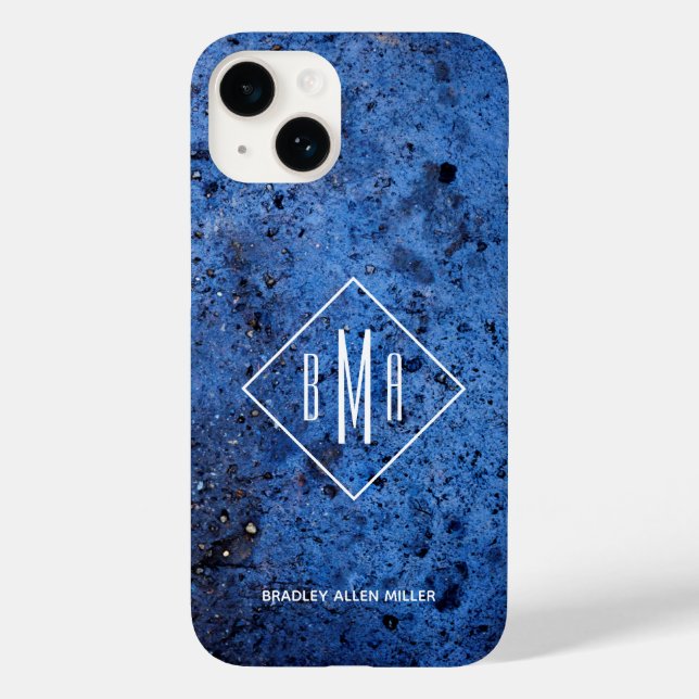 Custom Monogram Personalized Blue Case-Mate iPhone Case (Back)