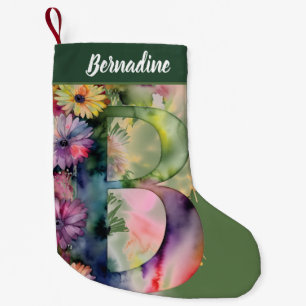 Custom Monogram Personalized Floral Watercolor Art Small Christmas Stocking