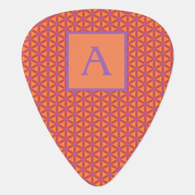 Custom Monogram Personalized Orange & Purple Guitar Pick (Front)
