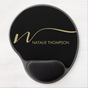 Custom Monogram Personalized With Name Black Gold Gel Mouse Pad