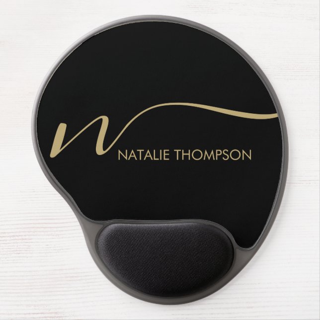 Custom Monogram Personalized With Name Black Gold Gel Mouse Pad (Front)