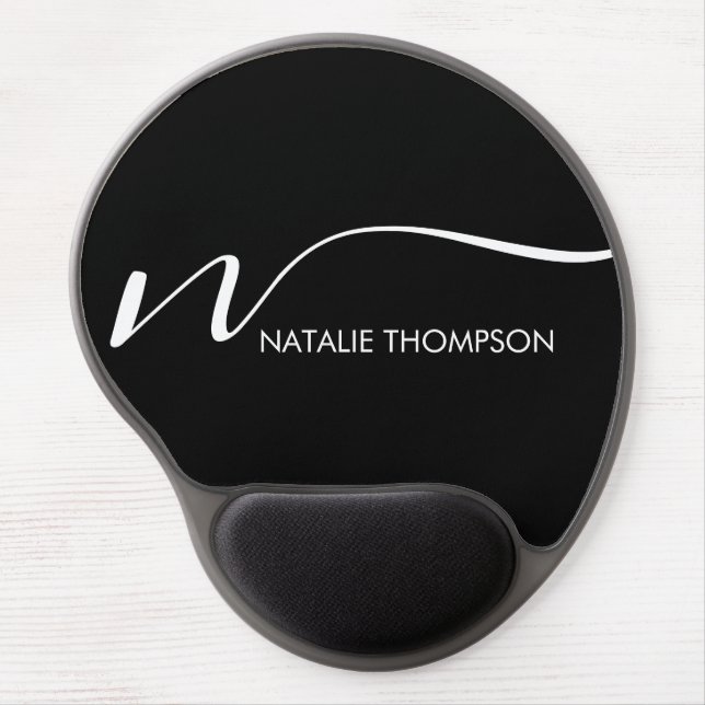 Custom Monogram Personalized With Name Cool Black Gel Mouse Pad (Front)
