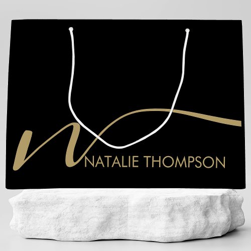 Custom Monogram Personalized With Name Cool Black Large Gift Bag
