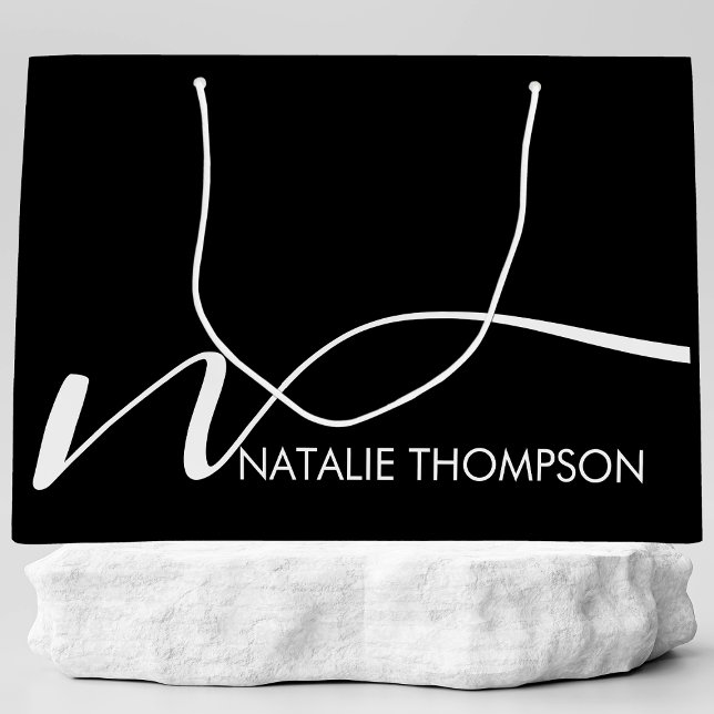 Custom Monogram Personalized With Name Cool Black Large Gift Bag (Creator Uploaded)