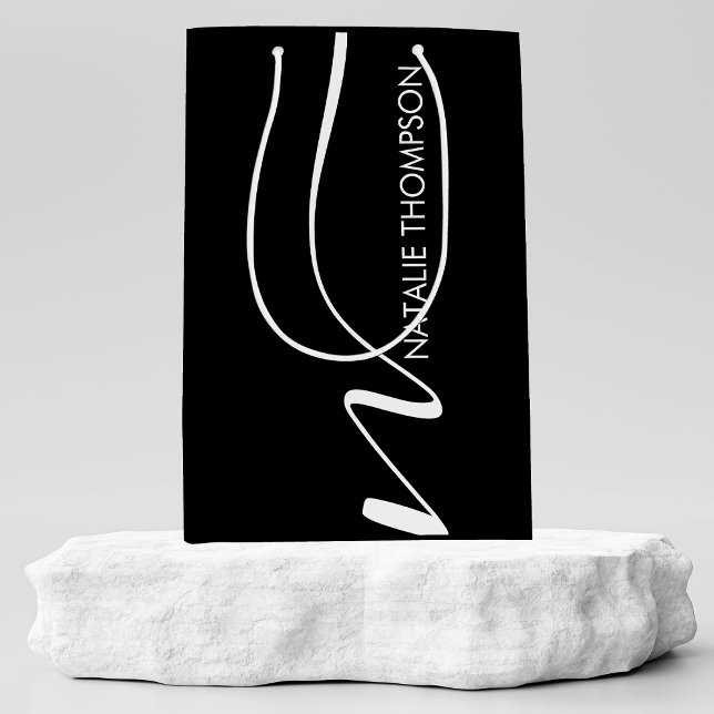 Custom Monogram Personalized With Name Cool Black Medium Gift Bag (Creator Uploaded)