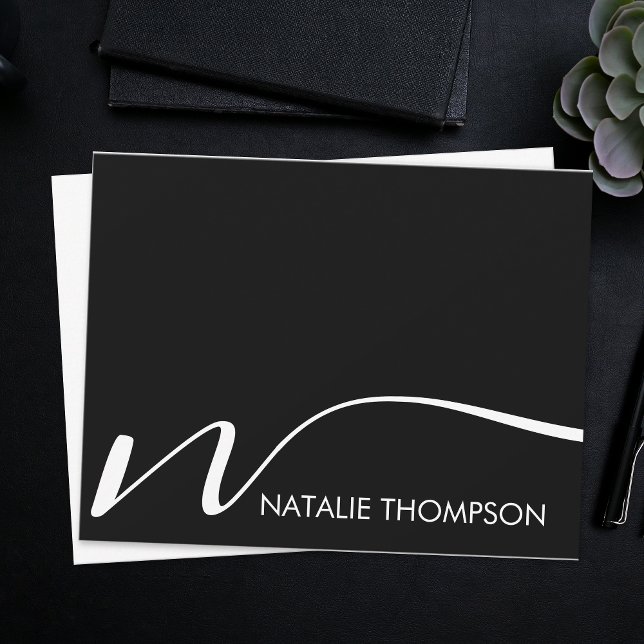 Custom Monogram Personalized With Name Cool Black Note Card (Creator Uploaded)