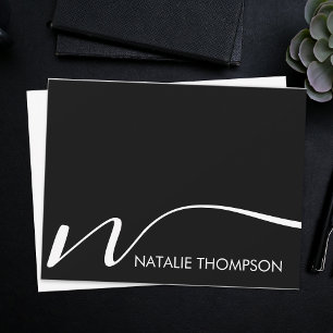 Custom Monogram Personalized With Name Cool Black Note Card