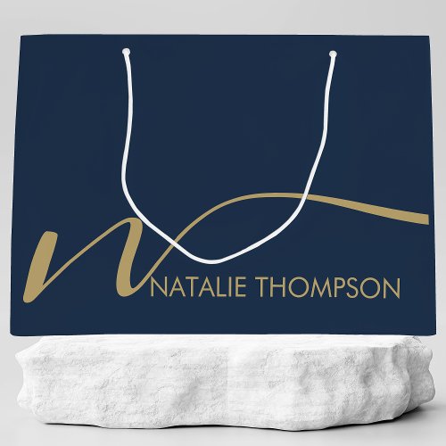 Custom Monogram Personalized With Name Cool Blue Large Gift Bag